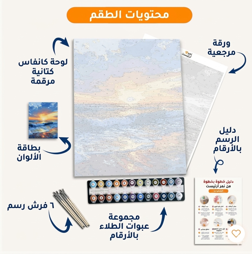 محتويات علبة الرسم والتلوين بالأرقام